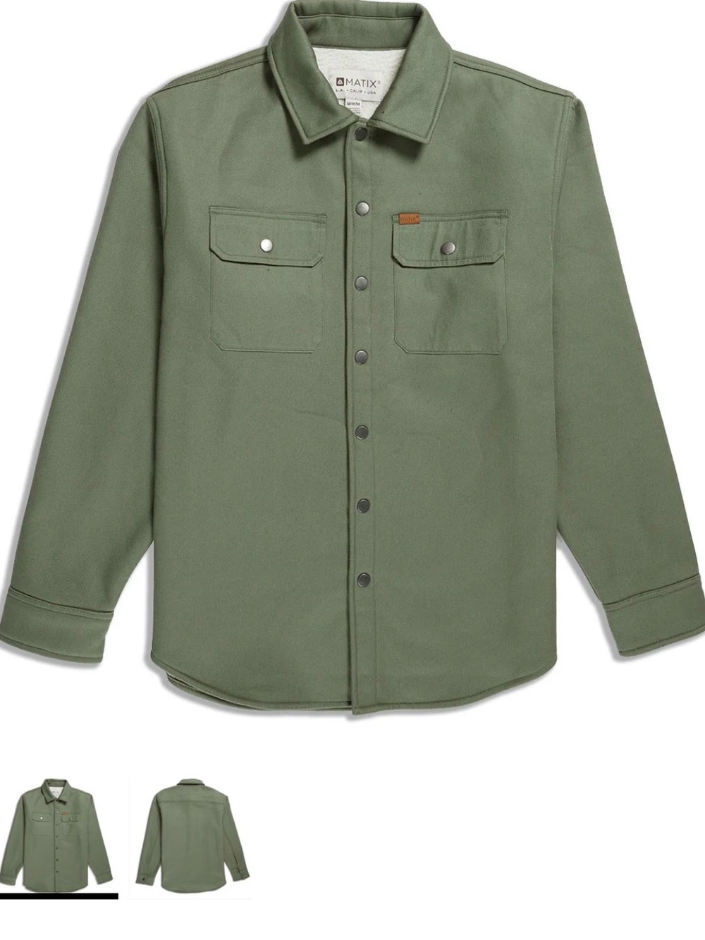 MATIX Olive Green Sherpa Lined Utility Shacket Jacket Snap Front Size M